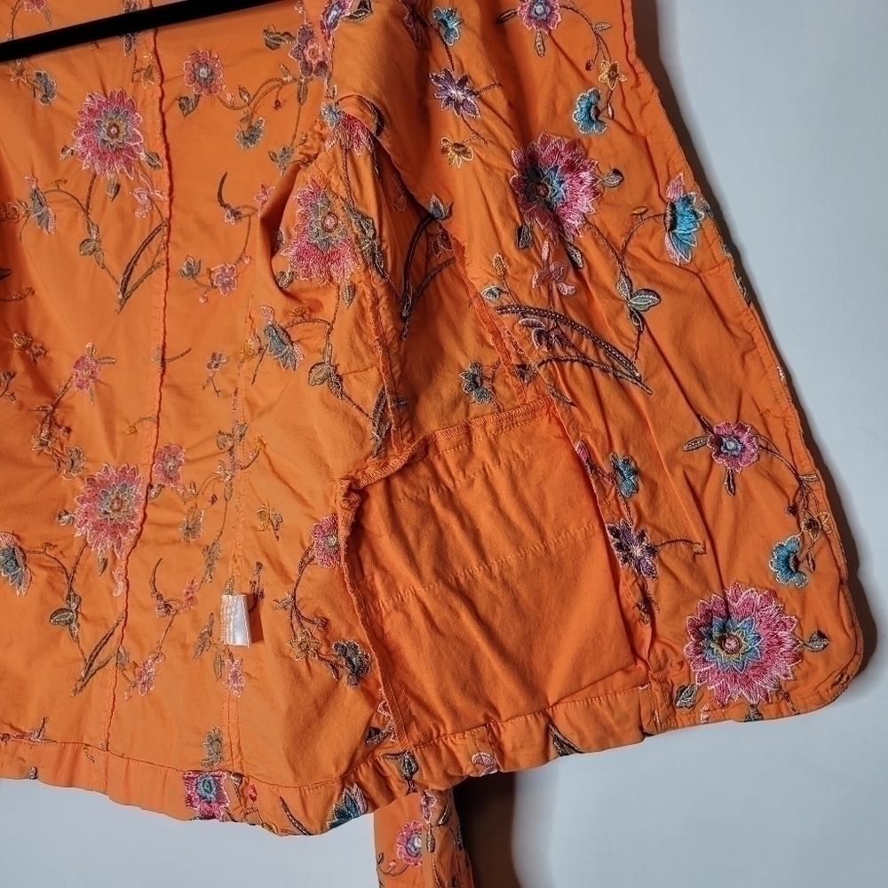 Johnny Was Orange Floral Embroidered Deconstructed Blazer - Picture 12 of 16